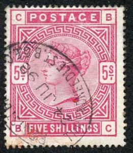 SG180 5/- Rose (a few light tone spots) Fine used Cat 250 pounds