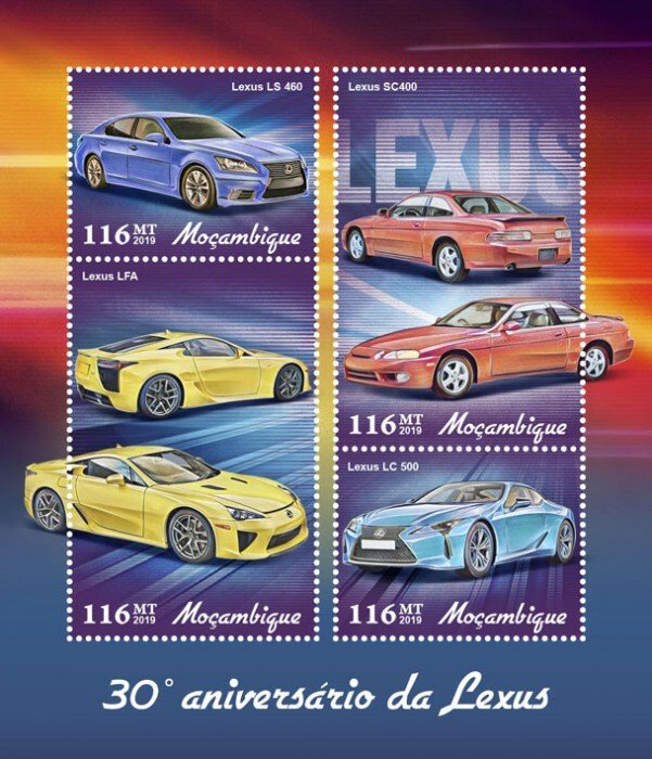 MOZAMBIQUE - 2019 - Lexus Cars - Perf 4v Sheet - Mint Never Hinged
