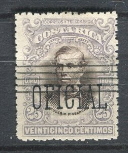 COSTA RICA; 1908 early classic OFFICIAL Optd. issue fine used 25c. value