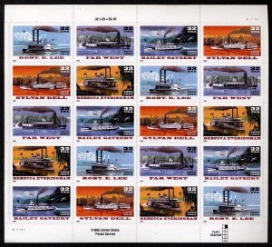 US Scott 3091-95 Riverboats Mint Panel of 20 Superb