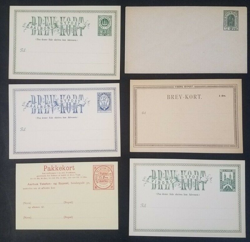 DENMARK early (1880's) Local Postal Stationery Lot of 6 diff, unused, DAKA $180