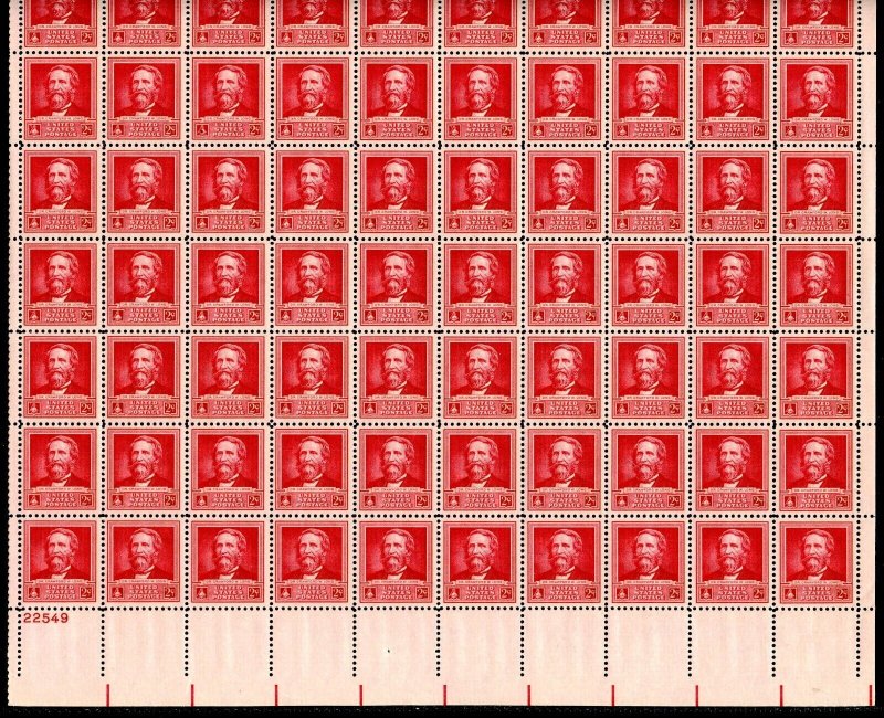 UNITED STATES SCOTT #875 DR. CRAWFORD W. LONG SHEET(70) CPL SLEVAGE MINT NH