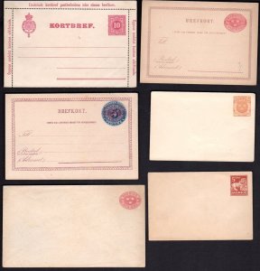 SWEDEN 1890's SIX MINT POSTAL CARDS AND COVERS