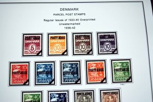 COLOR PRINTED DENMARK [CLASS] 1851-1955 STAMP ALBUM PAGES (27 illustrated pages)