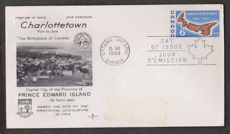 CANADA Scott # 499 On FDC # 3- 1969 Charlottetown As Capital Of PEI Issue