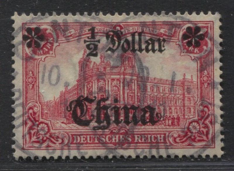 German Offices in China 1906-13 1/2d on 1m Mi #44 / Sc #53 Used CV €50