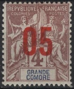 Grand Comoro 21 (mhr, sm. adhesion) 5c on 4c navig. & commerce, cl on jav (1912)