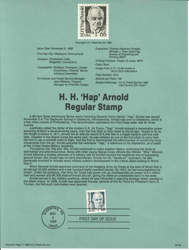 US SP733 Hap Arnold Souvenir Page #2191