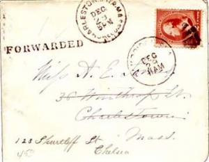 United States Massachusetts Charlestown Sta. Recd. 1885 cds with sl Forwarded...