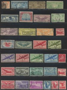 USA 32 x different older used airmail stamps including C1