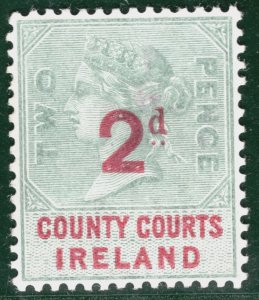 GB IRELAND QV REVENUE Stamp 2d Surcharge (1895) COUNTY COURT Mint MNH GR2WHITE56