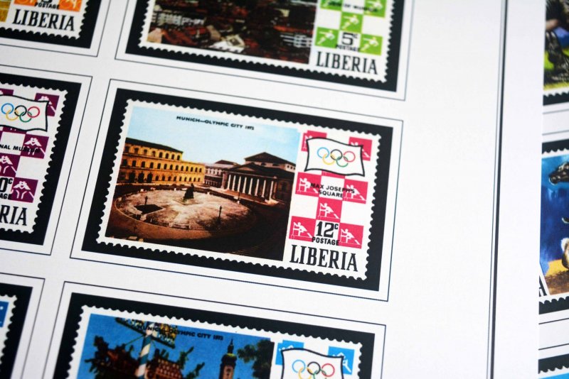 COLOR PRINTED LIBERIA 1971-1980 STAMP ALBUM PAGES (59 illustrated pages)