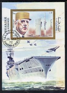 Sharjah 1972 Charles de Gaulle m/sheet (with Rocket and A...