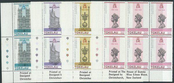 TOKELAU 1978 25th Anniv Coronation set plate blocks of 6 MNH...............41661