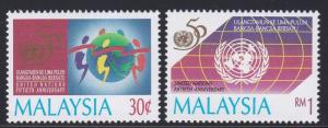 Malaysia # 556-557, U.N. 50th Anniversary, NH, 1/2 Cat.