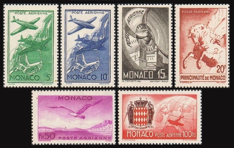 Monaco C2-C7, MNH. Mi 267-272. Air Post 1942. Plane over Monaco, Propeller, Gull