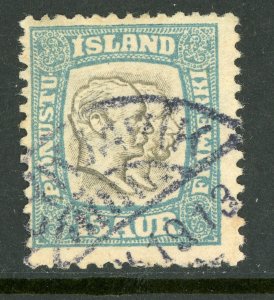 Iceland 1907 Official Two Kings 15a Blue Scott O35 VFU D580