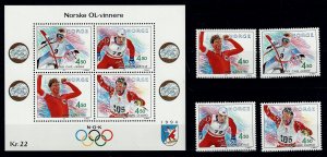 Norway 1035 MNH S/S + stamps Winter Olympics Gold Medalists ski skiing