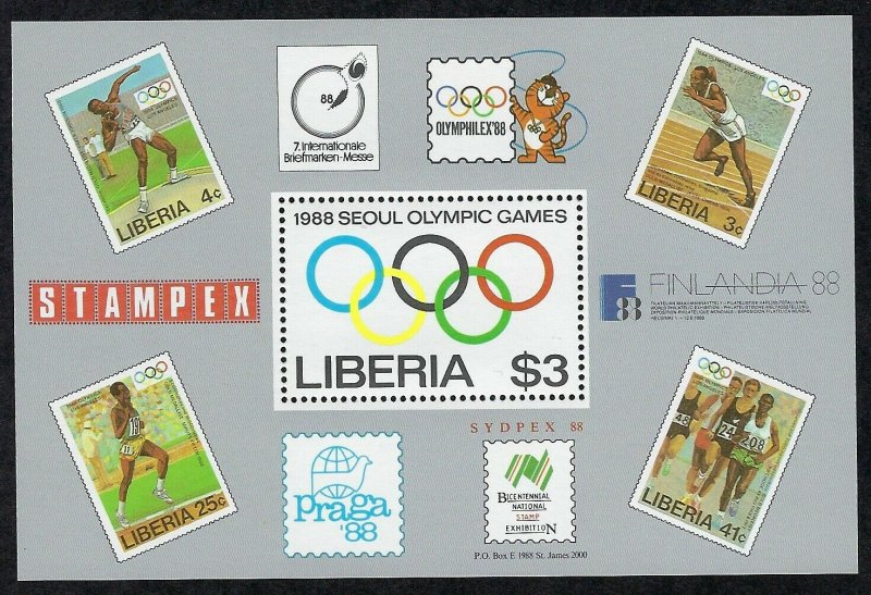Liberia Scott 1081 Seoul Olympics Souvenir Sheet Mint Never Hinged