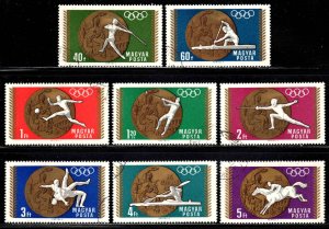 Hungary #1950-57 ~ Cplt Set of 8 ~ Mexico Olympics ~ Ucto, MX-hinge use  (1969)