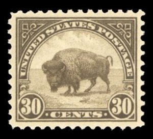 United States #569, cat. $45, 1923 30c olive brown, never hinged