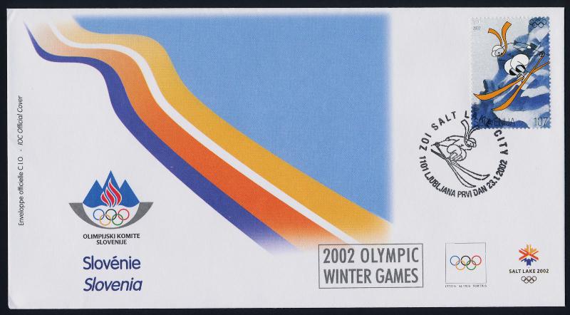 Slovenia 482b on FDC - Winter Olympics, Sports, Cartoons, Down Hill Skiing