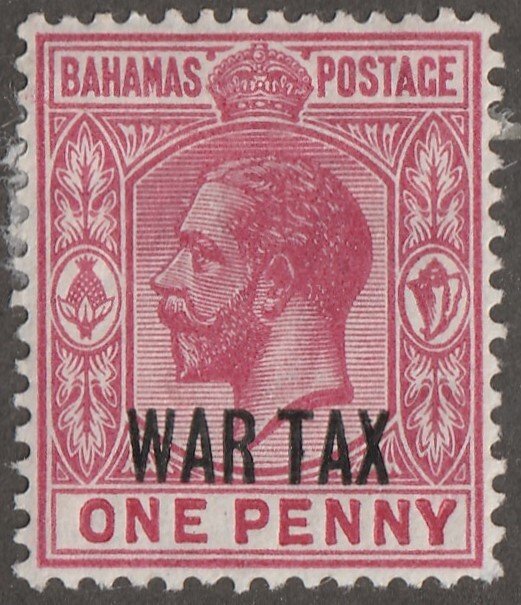 Bahamas stamp, Scott#MR-7,  mint, hinged,  one penny, rose/red,  WAR TAX, #MR-7