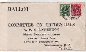 United Kingdom Ballot Committee red/green Stamps Cover to Washington D.C. R17424