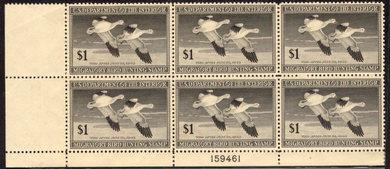 US Stamp #RW14 $1 Plate Block MINT NH SSCV $340
