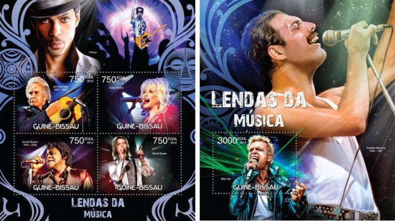 Music Prince David Bowie Freddie Mercury Billy Idol Guinea-Bissau MNH stamp set