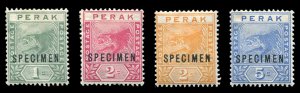 Malayan States - Perak #42-45S (SG 61-64s) Cat£120, 1892-95 Tiger, set of fo...