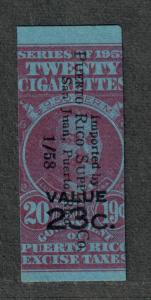 US Puerto Rico 1951 Cigarette Revenues 20 @ 19c, 23c o/p