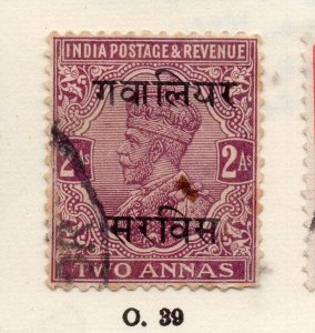 India Gwalior 1920s Early Issue Fine Used 2a. Optd 266658
