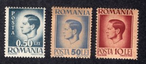 Romania 1945-46 50b, 50 l & 10 l Michael, Scott 568, 576, 610 MH, value = 75c