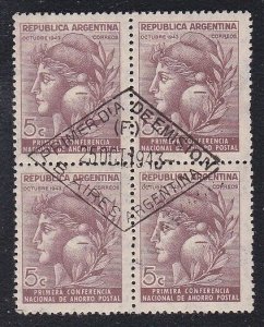 ARGENTINA 1943 Ahorro Postal Conference block of 4 with first day pmk......A7199