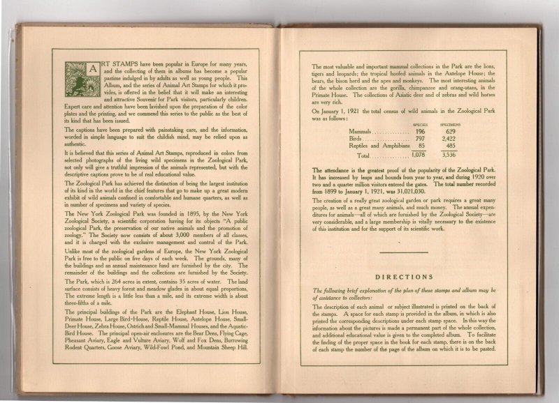 Cinderella Stamp Album Animals in Art Stamps, New York Zoological Park 1921