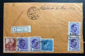 1938 Bucarest Romania Registered Cover To Elmira NY USA