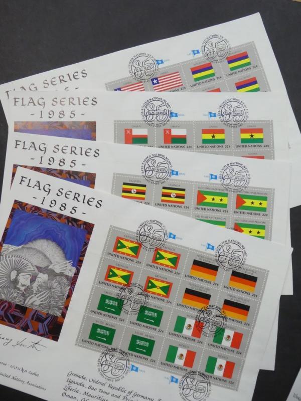 EDW1949SELL : U.N. Beautiful & Difficult to find Cplt series of Flag Shts on FDC