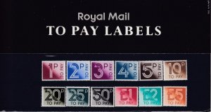 GB 1982 TO PAY LABELS PRESENTATION PACKS - PACK #135 1p to £5 MNH PO FRESH