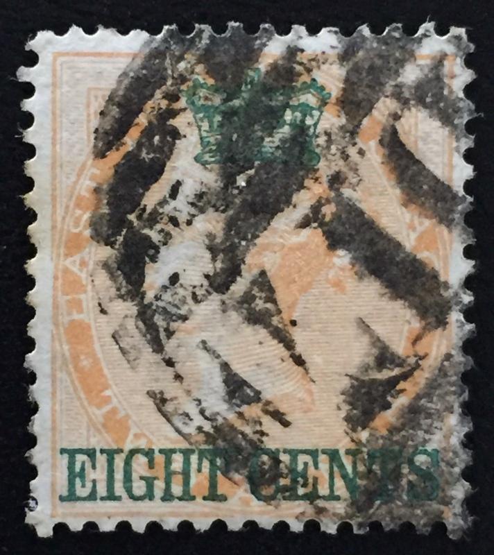 Malaya Straits Settlements 1867 India 8c on 2a D17 Cancel SG#6 CV£42