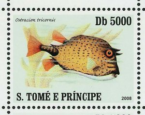 Fish Sao Tome Stamp Canthidermis Maculatus Rhinecanthus Aculeatus S/S MNH #3204