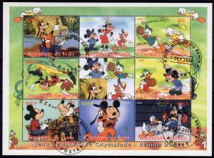 WHOLESALE LOT : 10 x BENIN Disney/Mickey/Olympics Sheetlet (9) Fine Used