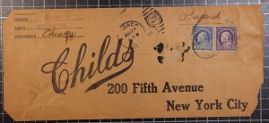 1914 Scott 419 / 421 20 & 50 Cents Franklin On Cover - Childs 5th Ave  SCV $2000