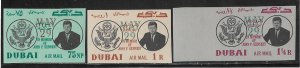 Dubai Sc # C52-54 Kennedy set of 3 imperf variety NH VF