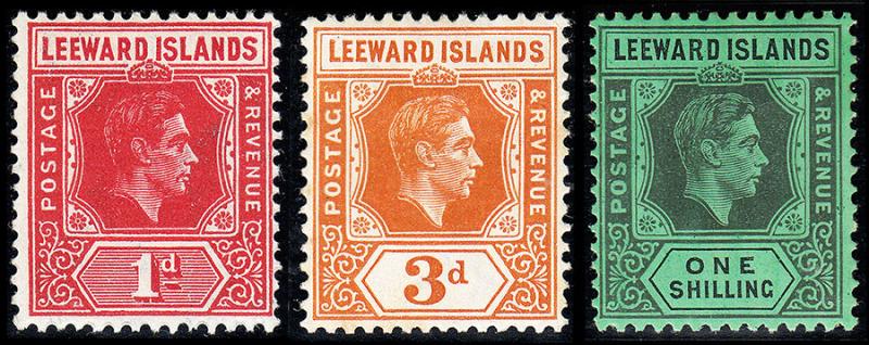 Leeward Islands Scott 105a, 109a, 111a (1942) Mint H VF, CV $35.40