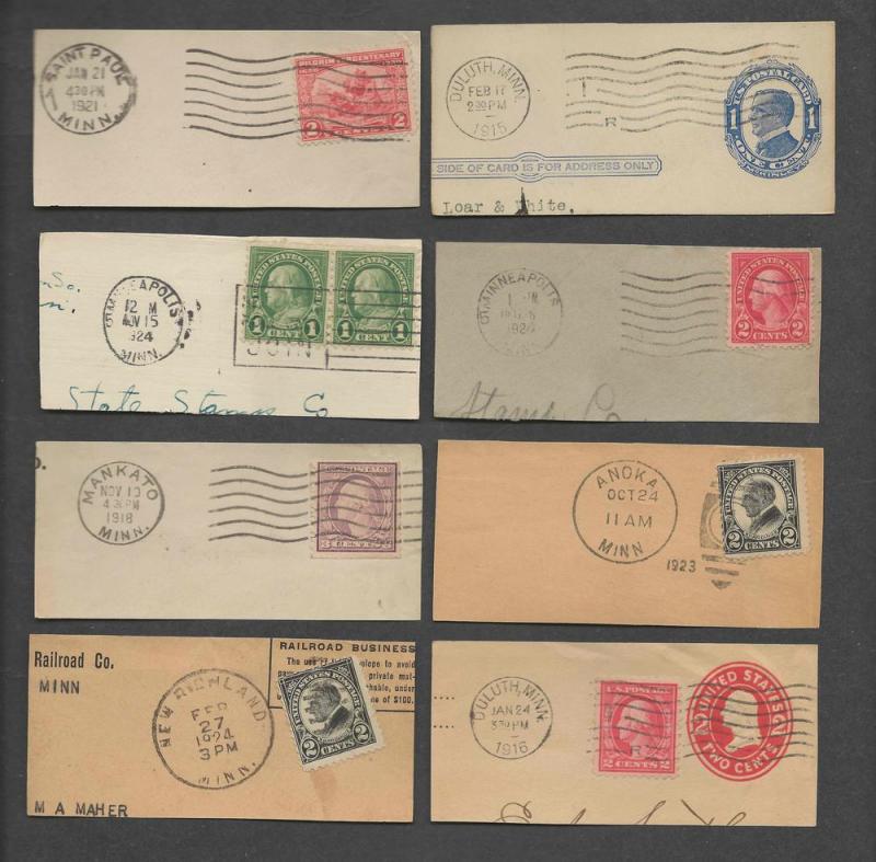 24 Vintage Cancels & Stamps from Minnesota Cut fr Paper