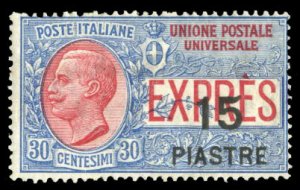 Italy, Italian Levant #E4 Cat$525, 1922 15pi on 30c Special Delivery, lightly...