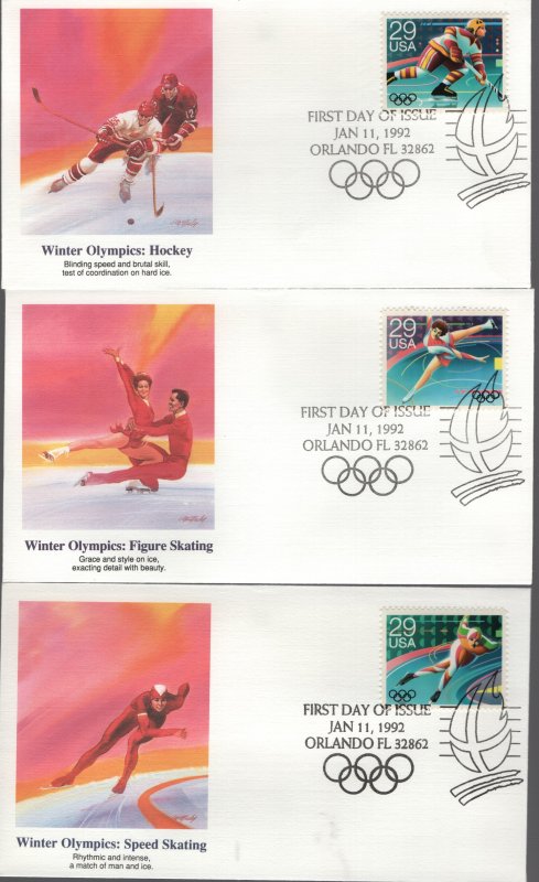 US, 26115a, 2611-2615, WINTER OLYMPICS SET, FLEETWOOD CACHETS