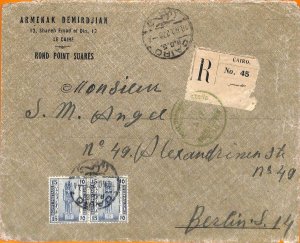aa0135 - EGYPT - POSTAL HISTORY - REGISTERED  COVER to GERMANY  1922