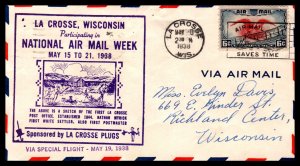 US La Crosse,WI National Airmail Week 1938 Cover